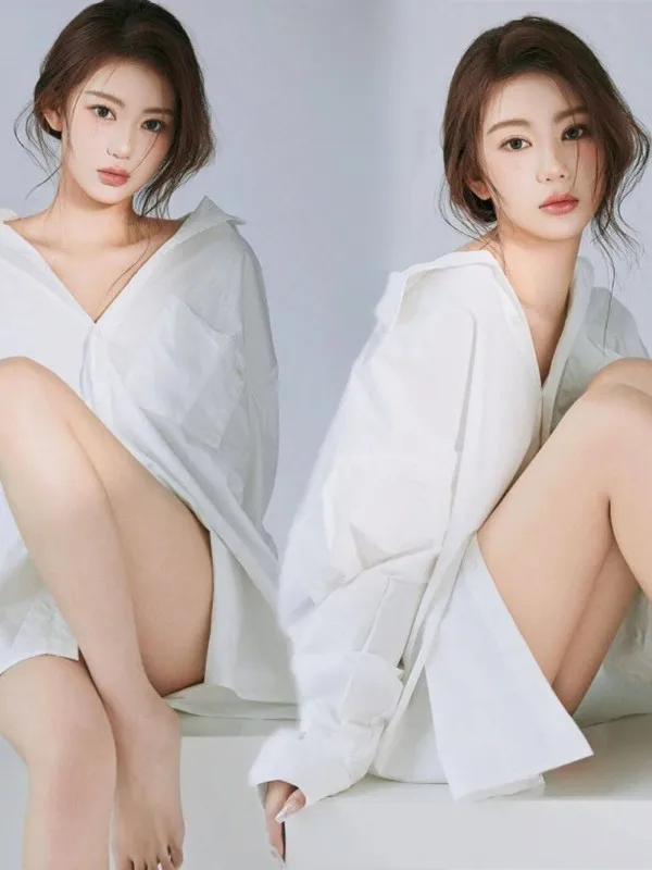 

Studio Photography Theme Clothing Artistic White Shirt Atmosphere Sensation Cold Tone Beauty Portrait Female Adult Summer Pol...