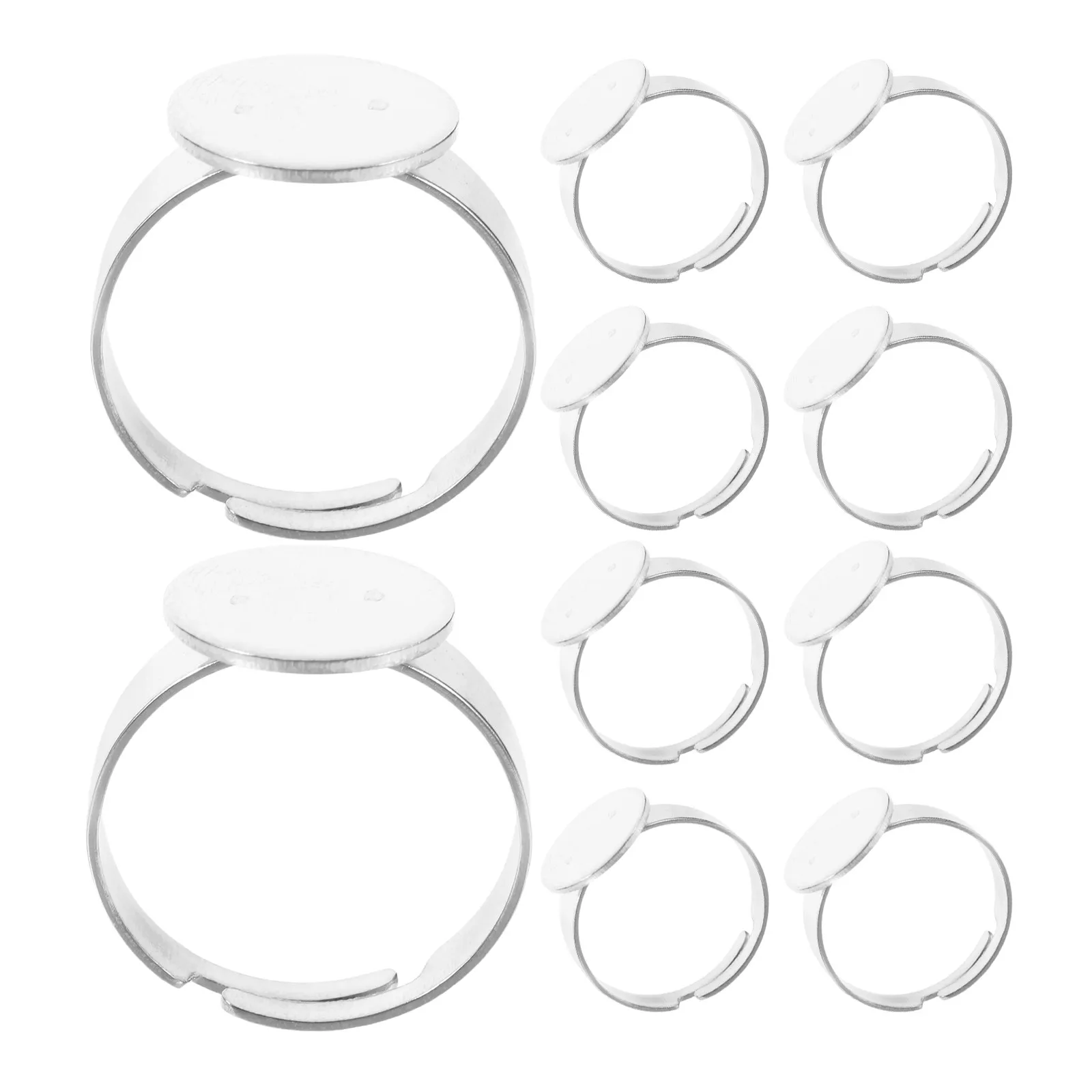 

20Pcs Stainless Steel Adjustable Ring Base Pad Silver 12Mm Flat Tray Holder DIY Jewelry Making Craft Blank Rings