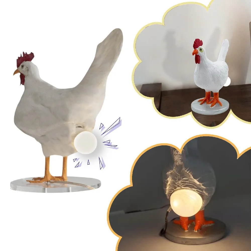 

USB Chicken Desk Lamp Resin Chick Laying Eggs Statue Lamp Funny Art Crafts Holiday Gifts For Home Bedroom Decor