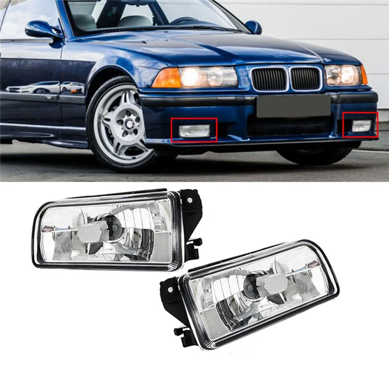 

ABQA-Left & Right Front Bumper Headlight Fog Lamps Housing for BMW E36 318I 318Ti 1992-1998 Car Fog Lights Covers White