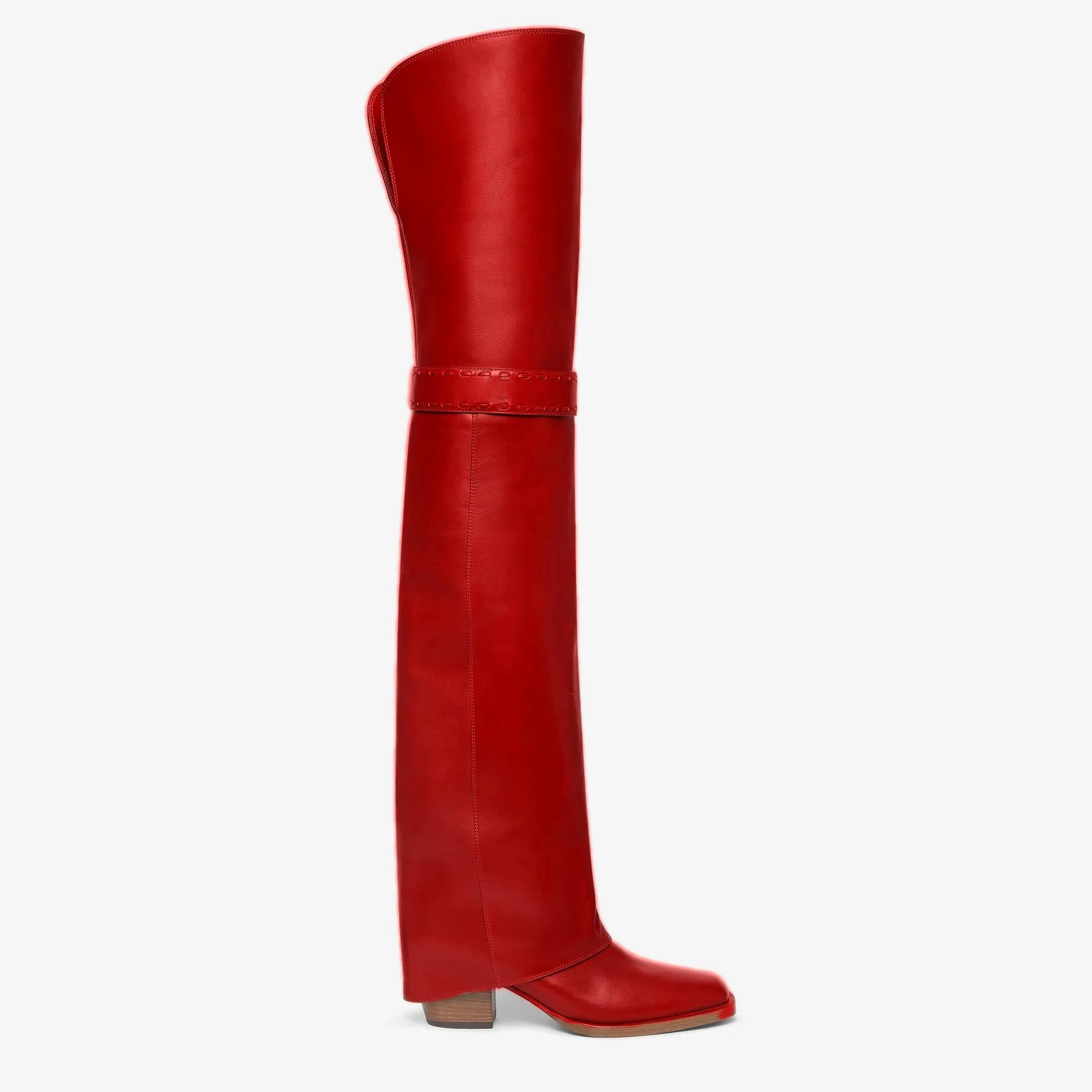2024 Winter New in Women\'s Green/Black Leather Over Knee High Boots Chunky Heel Sexy Thigh Boot Luxury Designer Party Shoes
