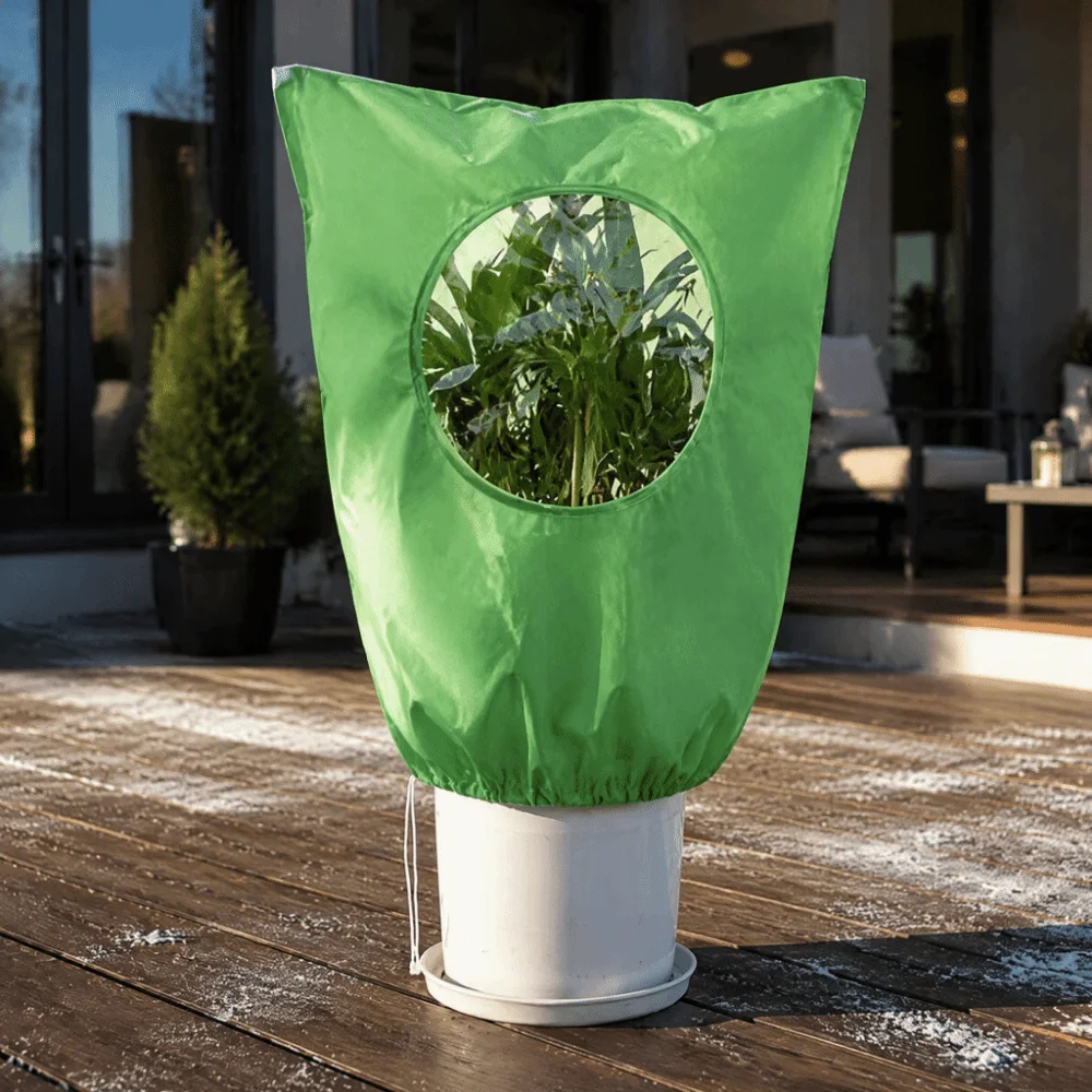 Non-Woven Fabric Plant Frost Protection Cover with Transparent Window Drawstring Plant Anti-Freeze Cover Cold Resistant
