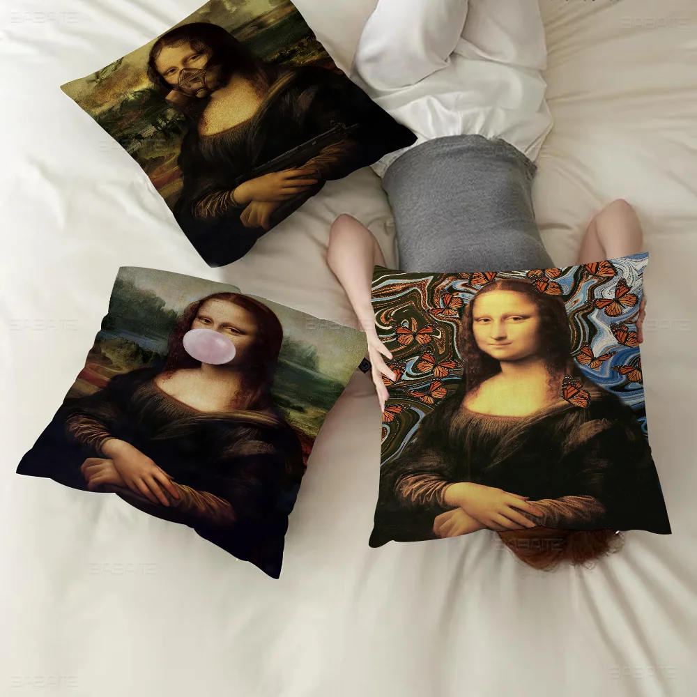 Funny Mona Lisa Pillowcase Toon Gift Cushion Cover Bedroom Home Sofa Chair Seat Decor Pillow Case