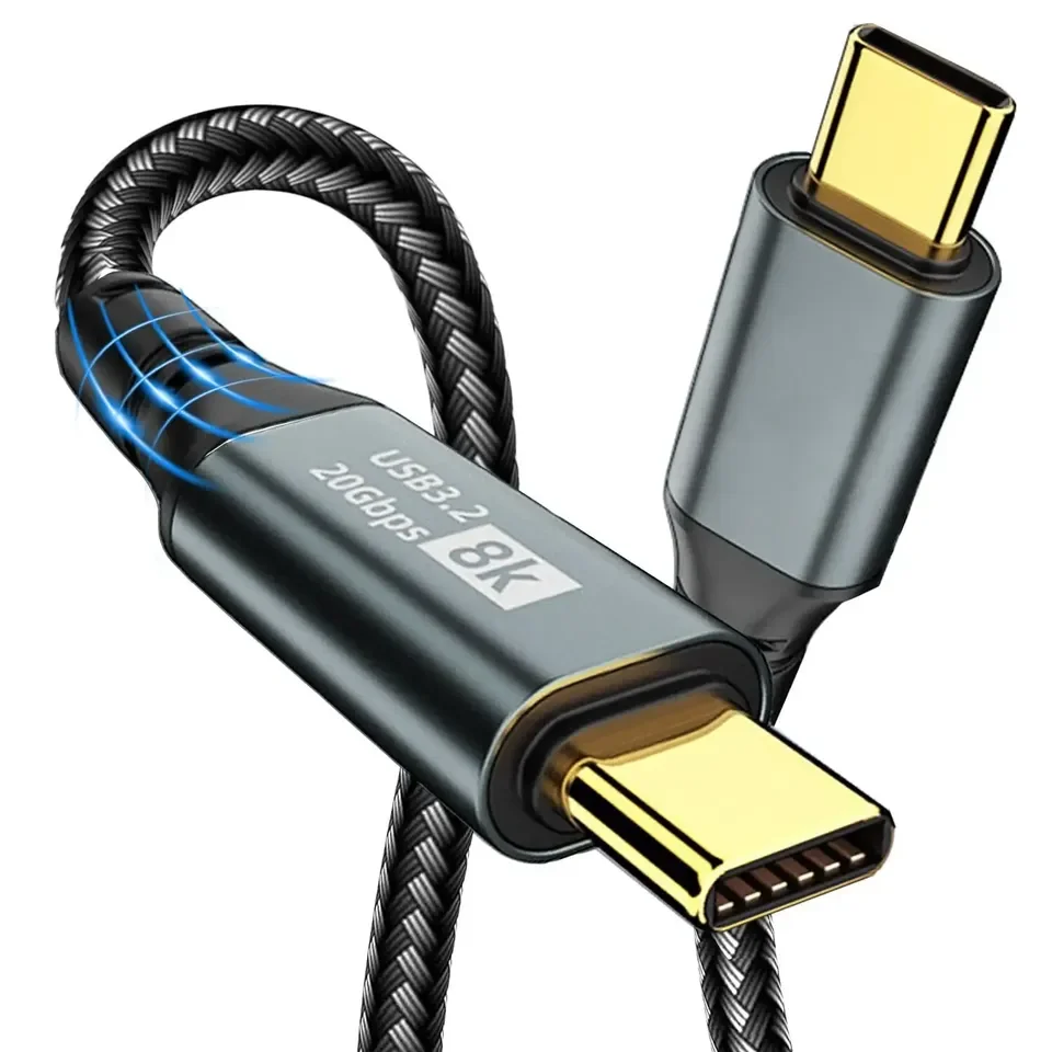 USB 3.2 20Gbps Type-C Data Cable Support 4K 8K Display 100W 5A PD QC Fast Charging Cord for Phone15 Tablet Laptop Docking Hub