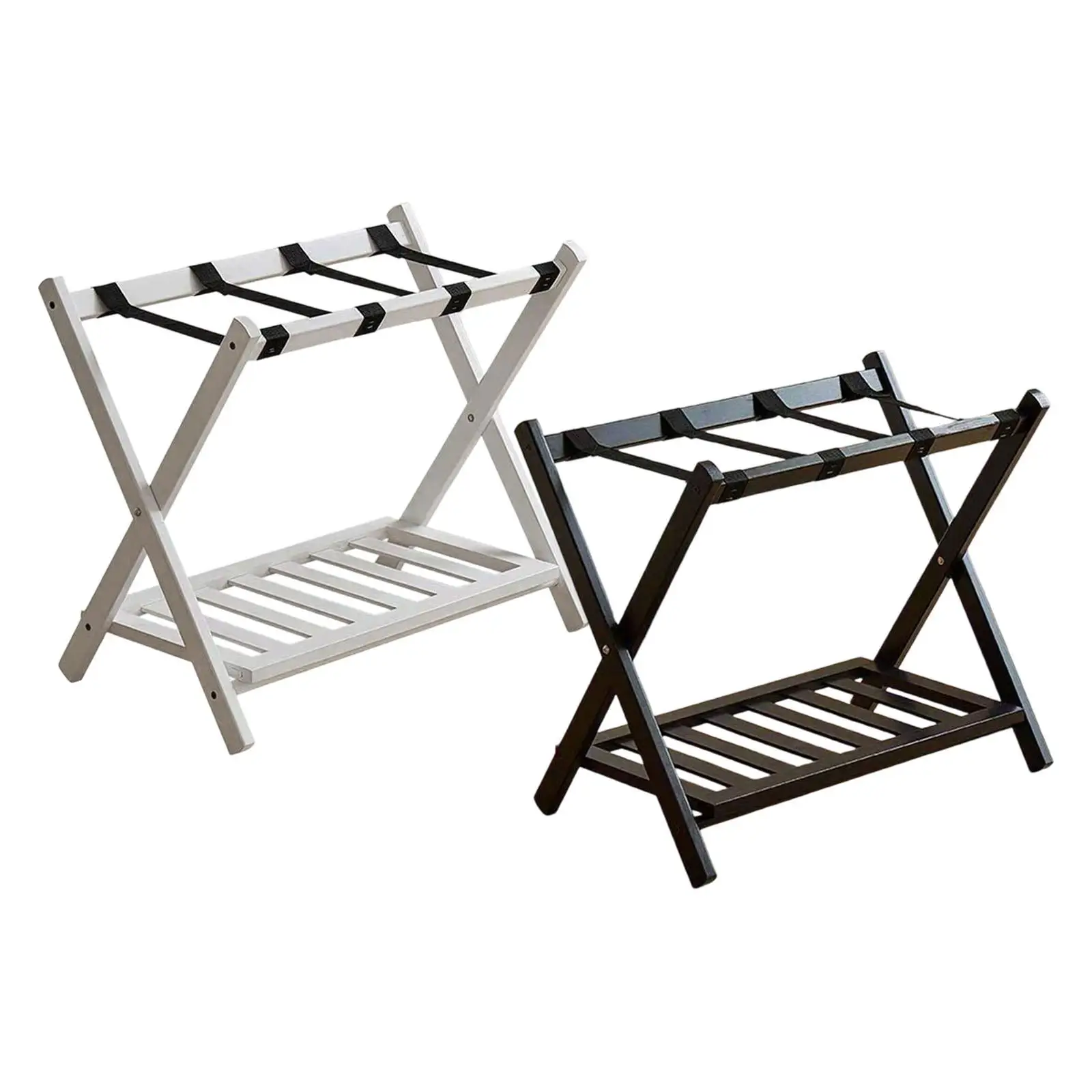 Luggage Rack Double Layer Wooden Foldable Storage Shoe Shelf Organizer for Bedroom Hotel Guesthouse