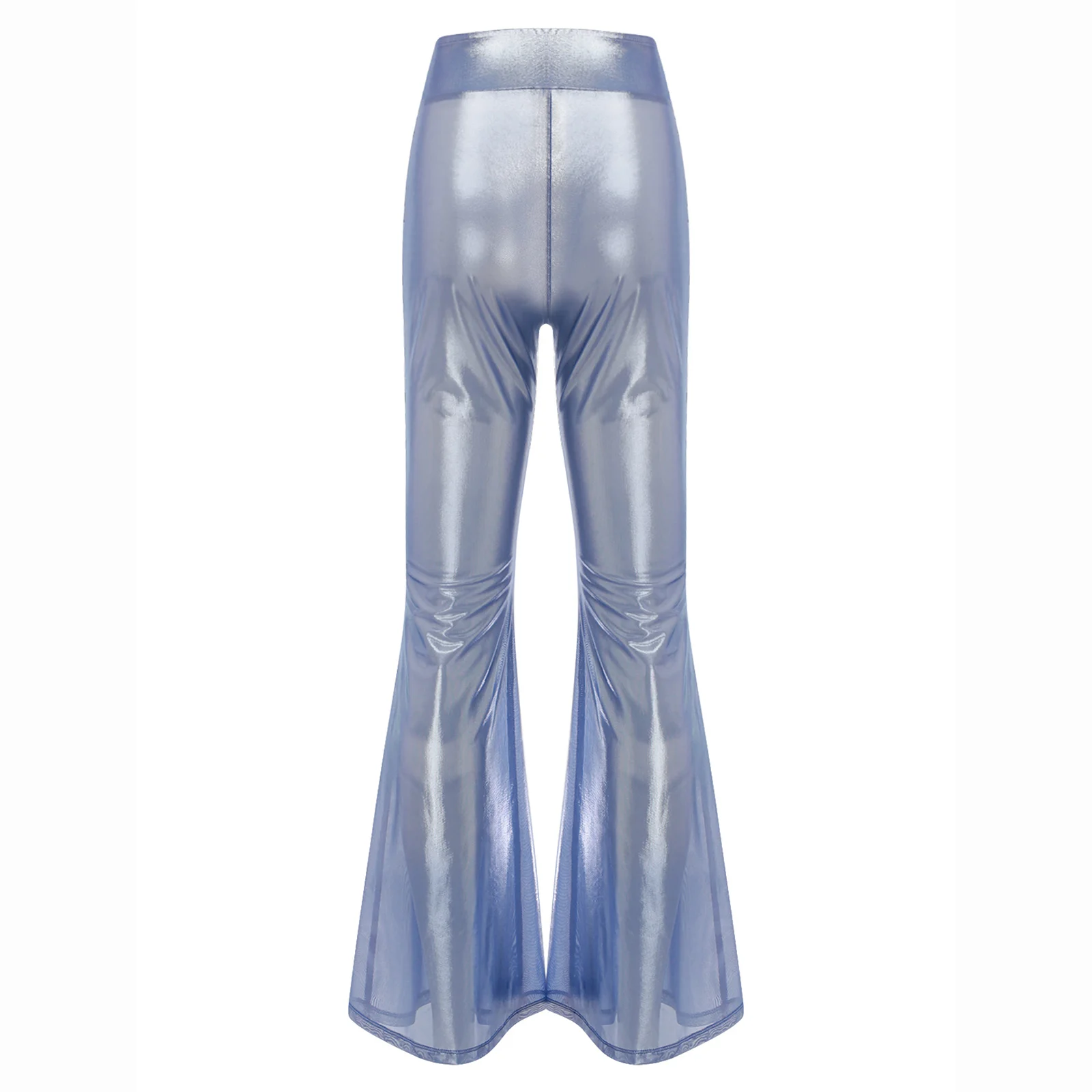 Womens See Through Sexy Hot Pants High Waist Flared Pants Sparkly Metallic Bell Pants Trousers Rave Outfit Bar Nightclub Wear