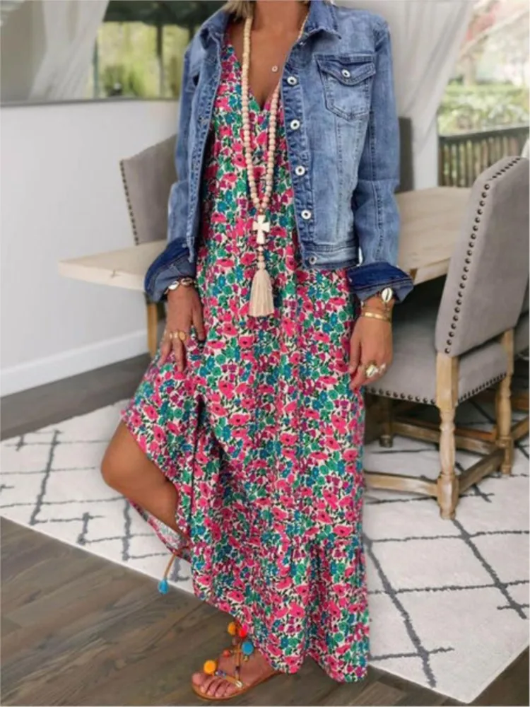 

Women's Print Sexy Dress Fashion Spaghetti Strap V Neck Backless Loose Dresses For Women Casual Beach Holiday Skirt Summer New