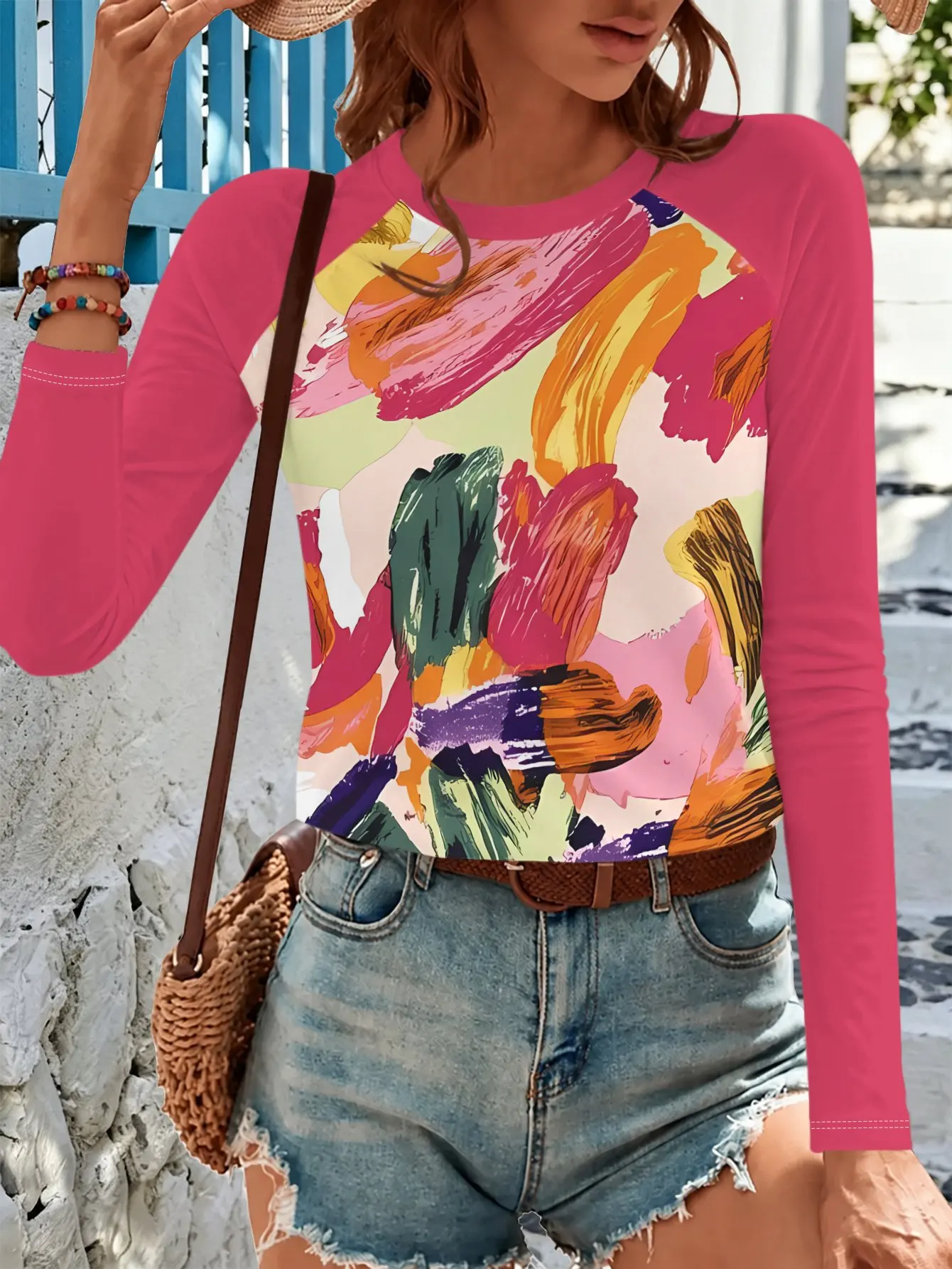 Women Long Sleeve T-shirt Round Neck Dandelion Floral Print Casual Top Spring Autumn Fashion Slim Fit Daily Wear Women's Clothes view 3