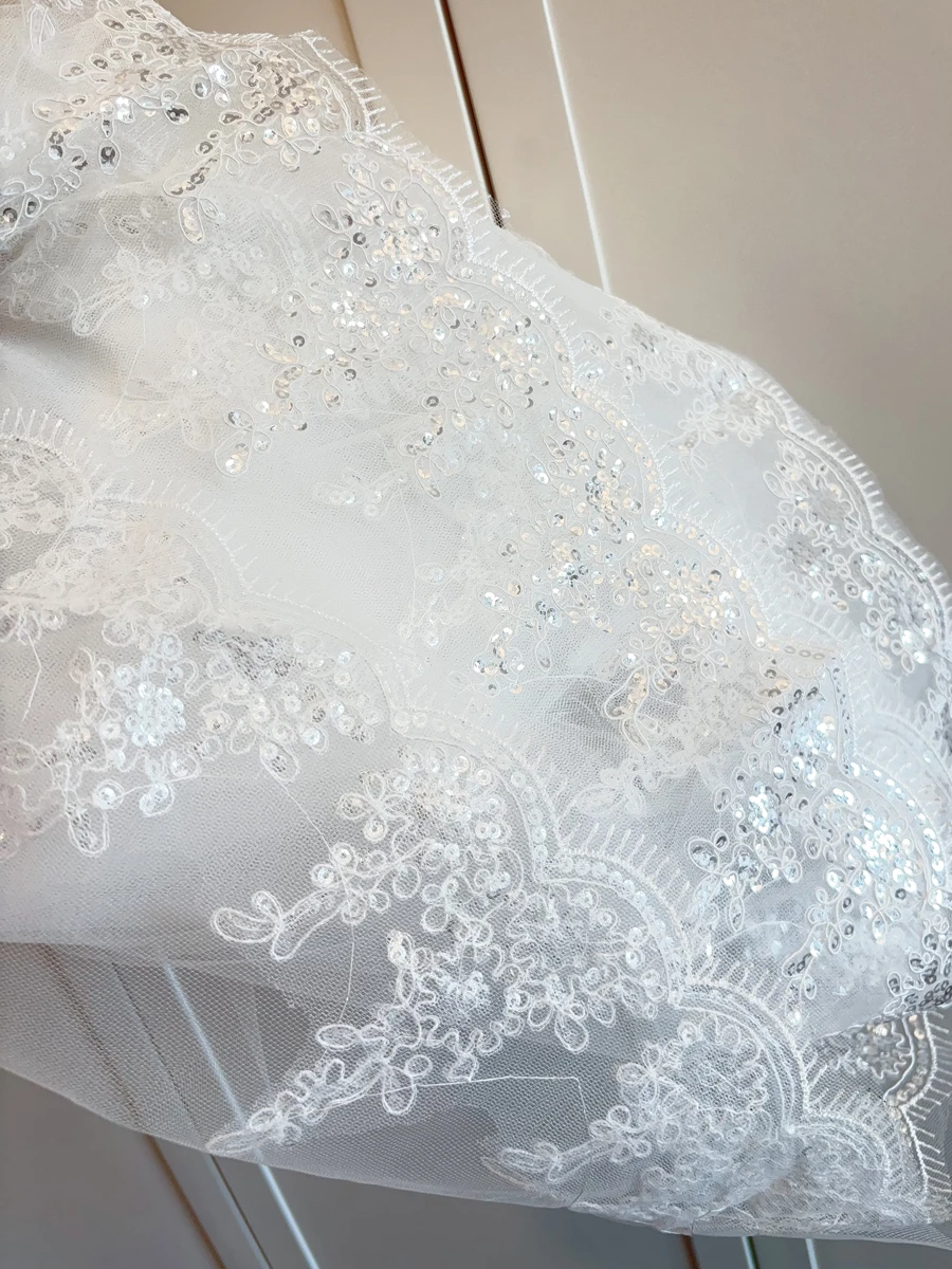 3M 오프 화이트 대성당 웨딩 베일 빗 웨딩 액세서리 화이트 베일 신부와 긴 레이스 가장자리 신부 베일