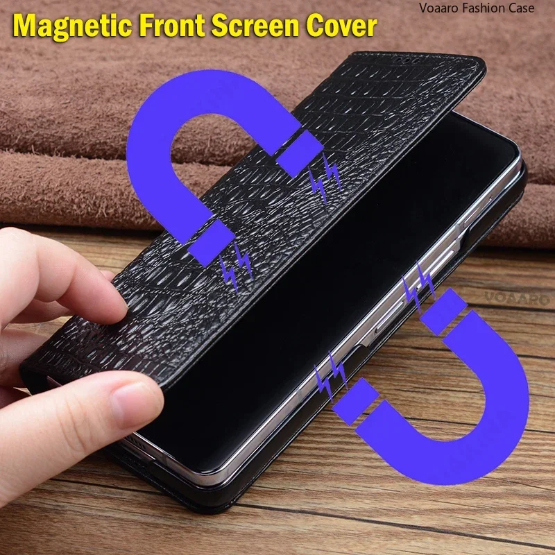 Genuine Leather Flip Funda for Samsung Galaxy Z Fold 6 Case for Samsung Z Fold 6 Case wake up Sleeping Cover Fashion Funda