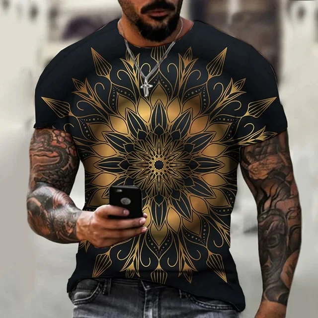 2024 Hot Selling New Kaleidoscope 3D Printing Low Key Personality Extra Large Size Fashion Men's T-shirt Harajuku Loose Top