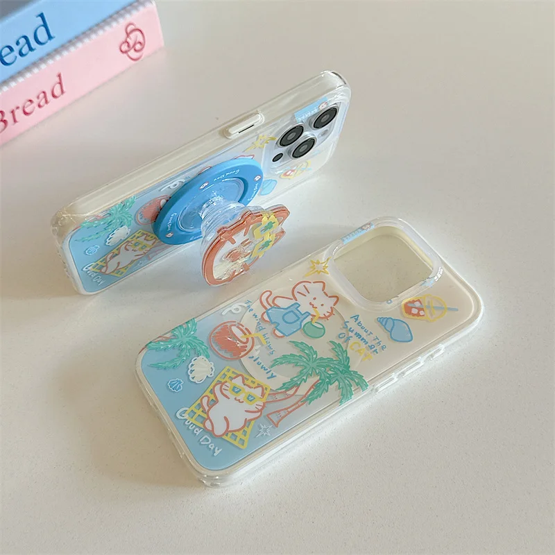 الصيف لطيف القط تهز حامل حامل جراب هاتف مغناطيسي آيفون 16 برو 14 15 برو ماكس 14 برو 16 برو ماكس غطاء حالات ل Magsafe #4