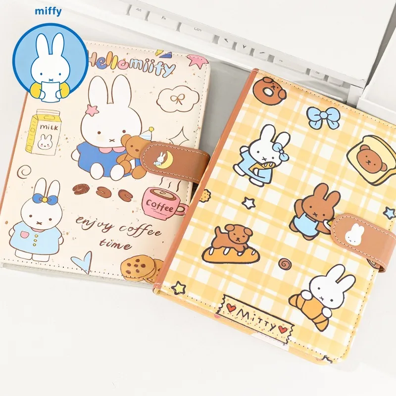 Kawaii Miffy A5 Leather-faced Pu Loose-leaf Hand Book Magnetic Suction Level Notepad Notebook Four Square Card Book