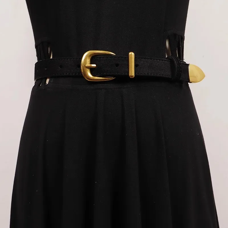 女性のファッションスエード本革カマーバンド女性ドレスコルセットウエストバンドベルト装飾狭いベルト R1735