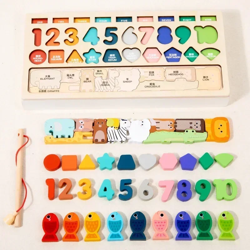 Giocattoli matematici Montessori per bambini per i più piccoli Puzzle educativo in legno Giocattoli da pesca Conteggio numero Forma Giochi di selezione abbinati Giocattolo da tavolo