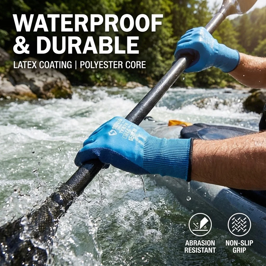Waterproof Work Gloves Wear Resistant Non-Slip Safety Durable Protective Gloves Latex Coated Polyester Liner for Outdoor Sports