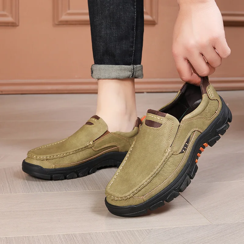 

Men's Comfortable Low-top Shoes High-end Trendy Men's Casual Leather Shoes Microfiber Leather Slip-on Non-slip Soft-soled Shoes