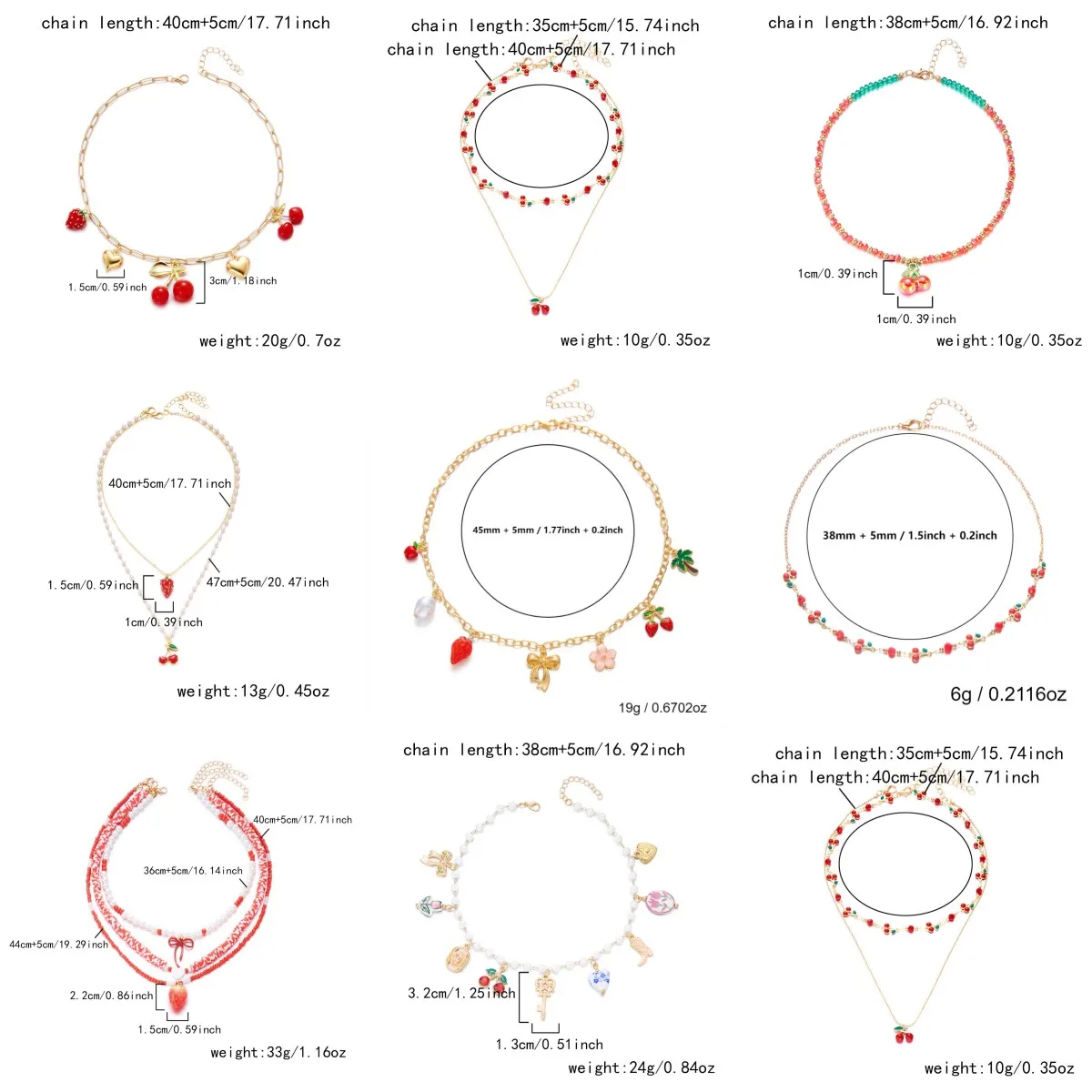 Y2K Süße Kirsch-Erdbeer-Mehrschichtige Halsketten für Frauen, Zierliche Niedliche Frucht-Schleifen-Anhänger, Schlüsselbein-Kette, Party-Schmuck Geschenke – Detail 8