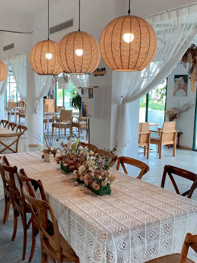 Japanese style single head lamp, dining table pendant light, hemp rope bedroom, living room, dining room, bedroom, sun lamp