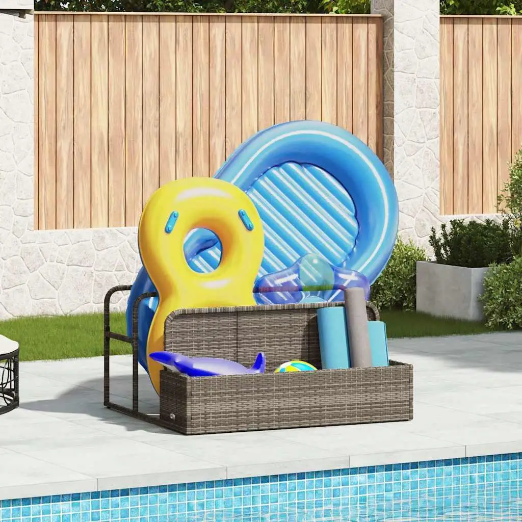 

Poolside Float Storage Grey PE Rattan Waterproof Steel Garden Organizer Outdoor Furniture