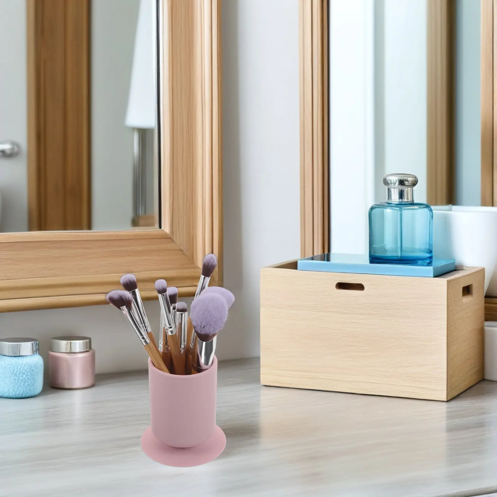 2Pcs Silicone Suction Cup Makeup Brush Holder Non Slip Pen Organizer Cup for Desk Vanity Stationery Storage Makeup Table Office