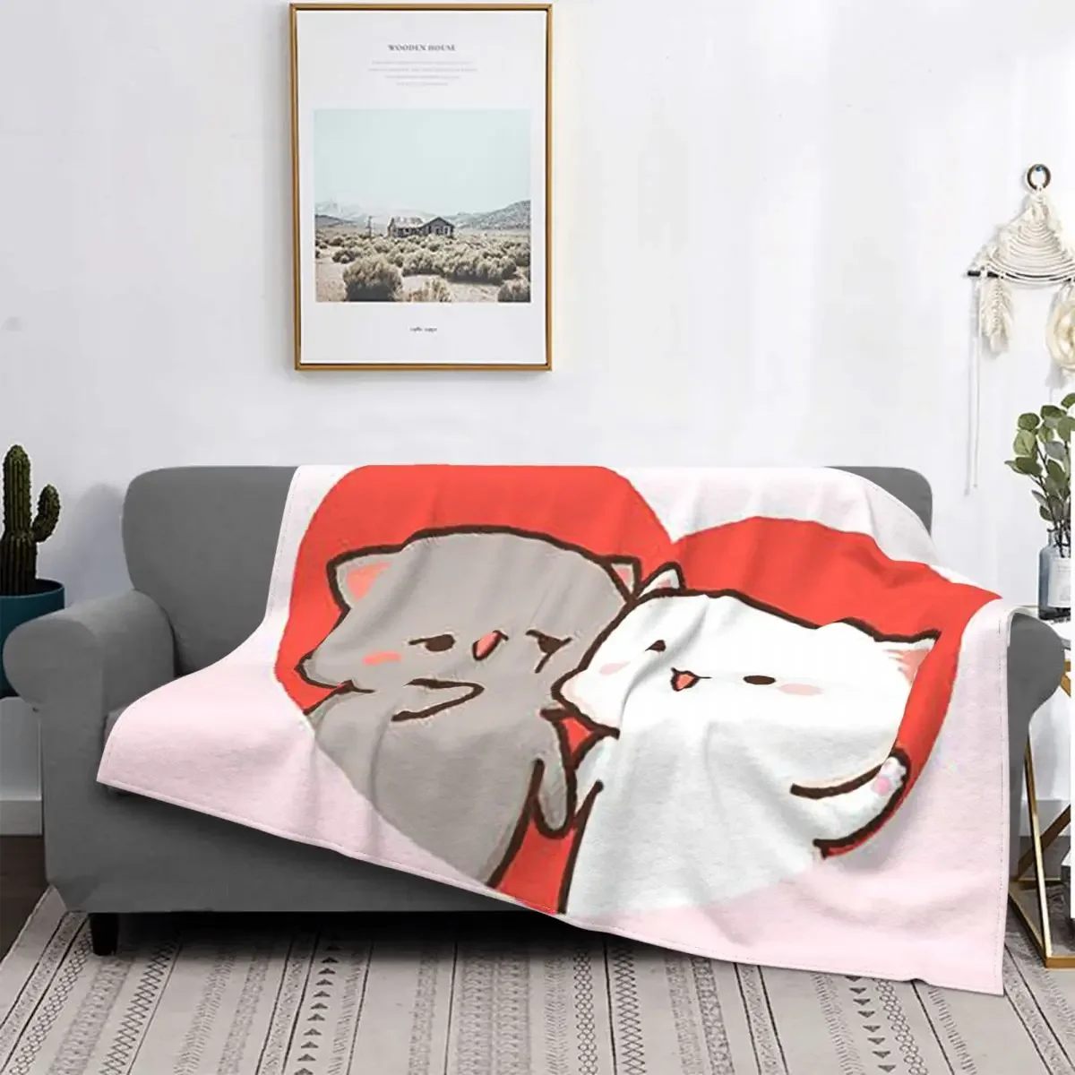 Peach And Goma Mochi Cat Blankets Flannel Spring/Autumn Multi-function Lightweight Thin Throw Blankets for Bed Bedroom Rug Piece