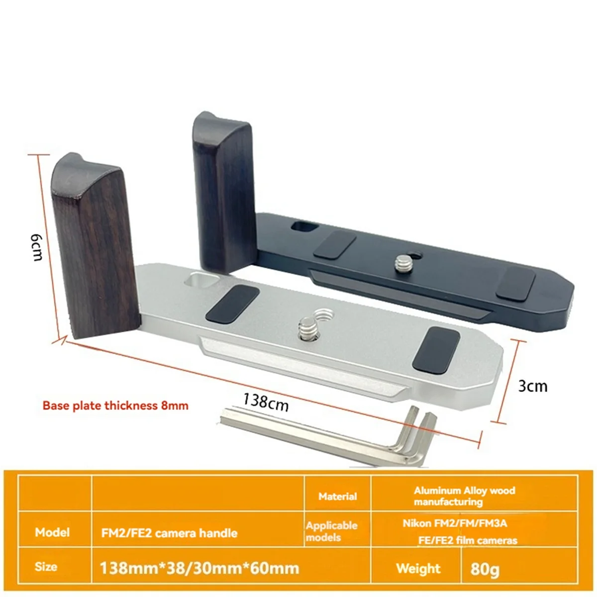X61A_Sela de madeira com base de placa L de liberação rápida para Nikon preto