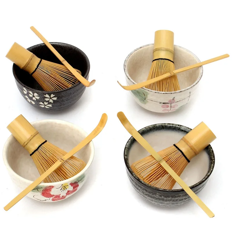 

Tea Ceremony Matcha Ceramic Bowl Bamboo Scoop Whisk Japanese Teaware 4 Style Set