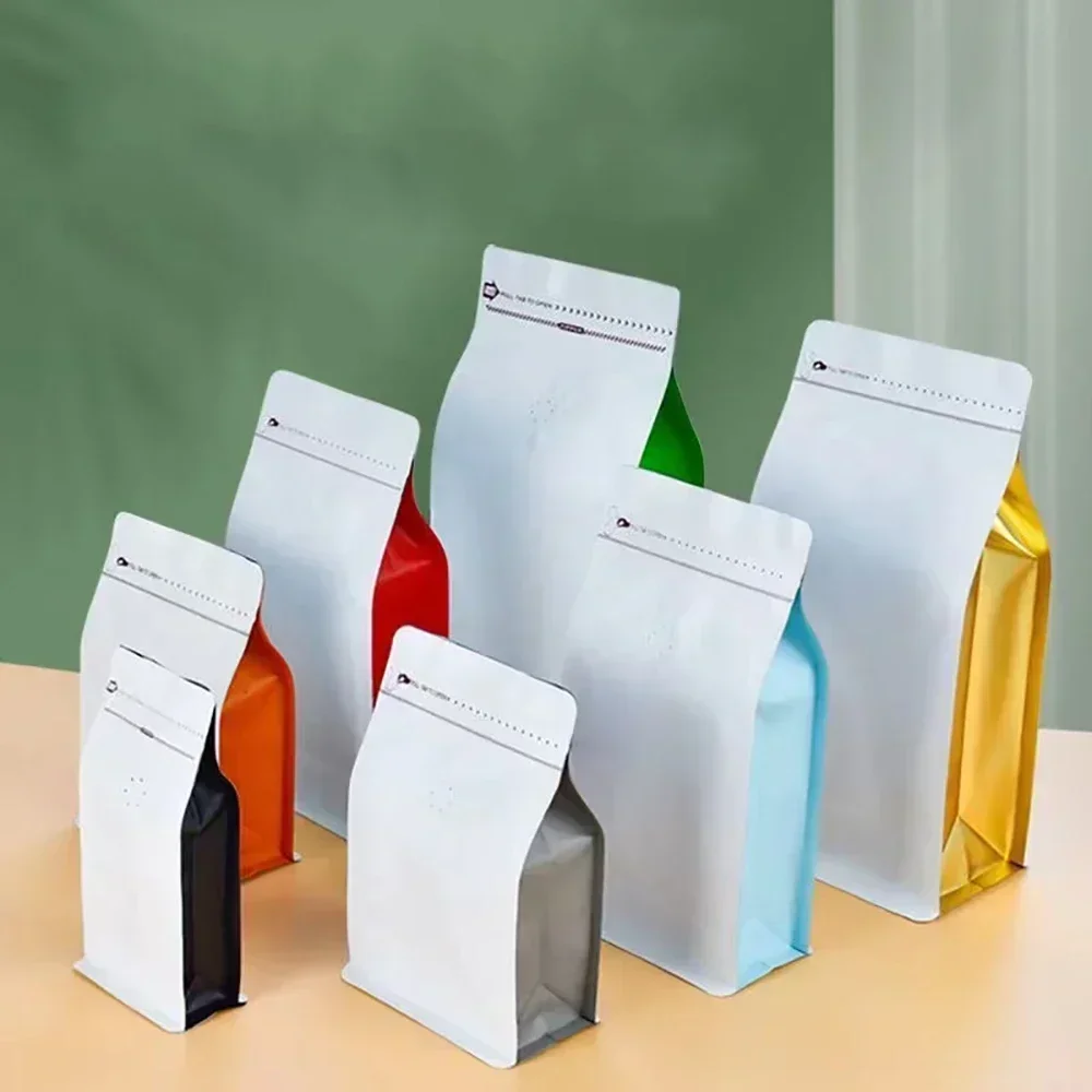 100pcs Food Grade Plastic Foil Packaging Bag for Coffee 100g 250g 500g Side Gusset Coffee Bean Bag With Valve Flat Bottom Bags