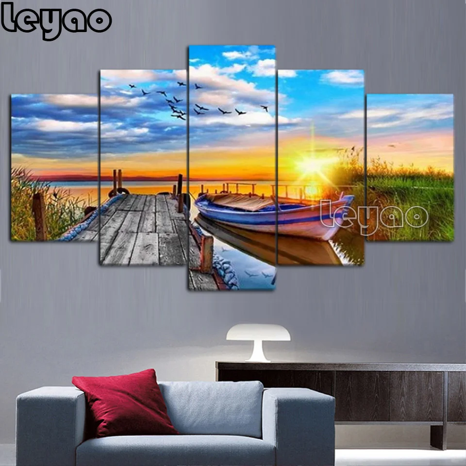 Sunset View Sea Nature Landscape Diamond Painting 5 pcs set Diamond Mosaic Picture Embroidery Home Room Decor DIY Full Drill