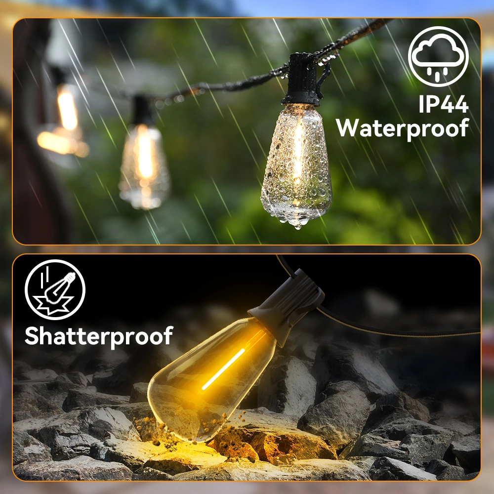 Outdoor Solar Power Light String ST38 LED Plastic Shatterproof Bulbs Patio Lights With Remote Control Garden Party Decor Lamp