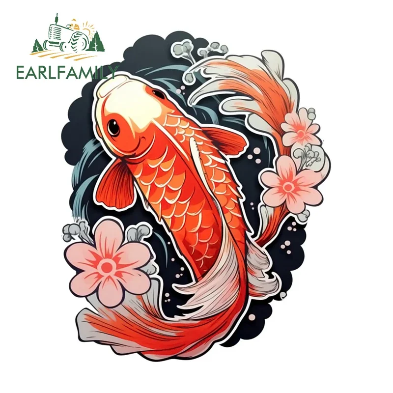 

EARLFAMILY 13cm x 10.6cm Carp Fish Anime Creative Car Stickers Auto Scratch-Proof Waterproof Decal Sunscreen Styling Graphics