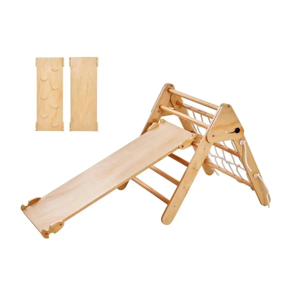 Wooden Pikler Triangle Climbing Gym 4 in 1 Indoor Playground for toddlers 1 to 3 Years Montessori Climbing Set Natural Color