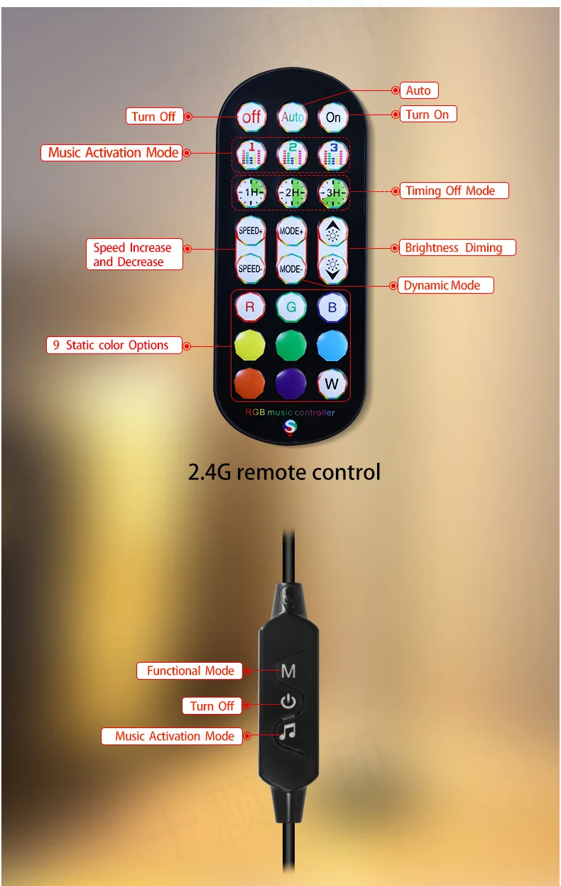 2.4G Remote Control Desktop Atmosphere Light Gaming Music Pickup Light Computer TV Decoration Light Table Lamp Home Fantasy