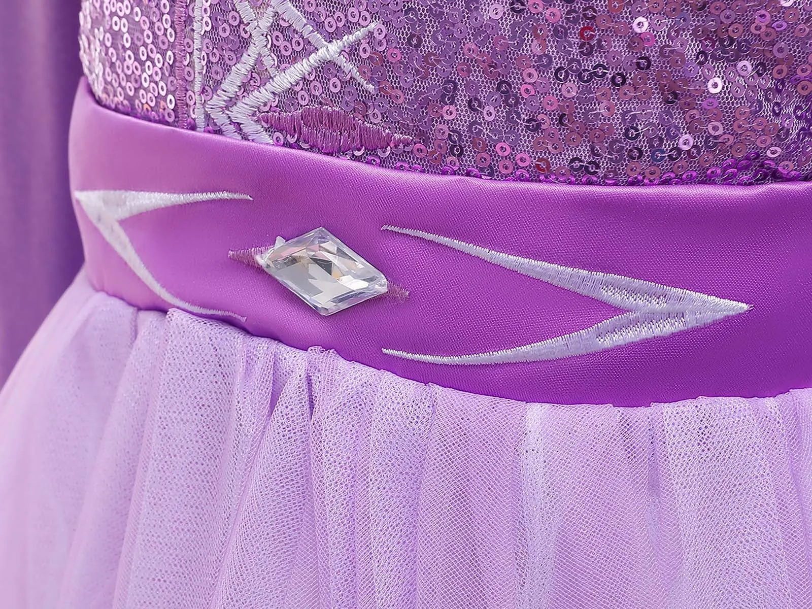 Mädchen Schneekönigin Lila Kleid Pailletten Langarm Farbverlauf Tüll Schleppkleid Kinder Elsa Kostüm für Geburtstag Halloween – Detail 11
