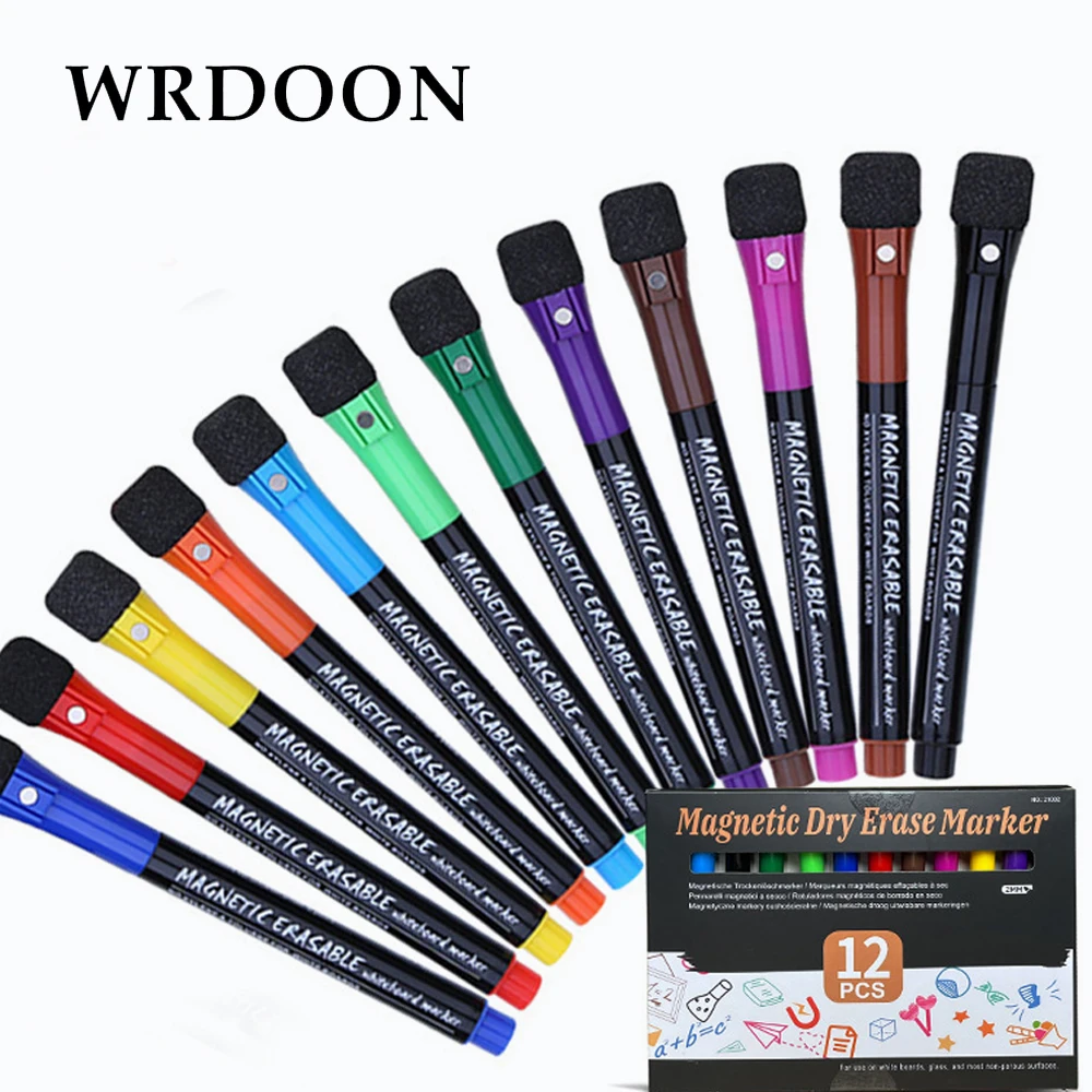 12pcs Magnetic Whiteboard Pens Markers With Eraser Markers For Home And Office Supplies Painting Brush