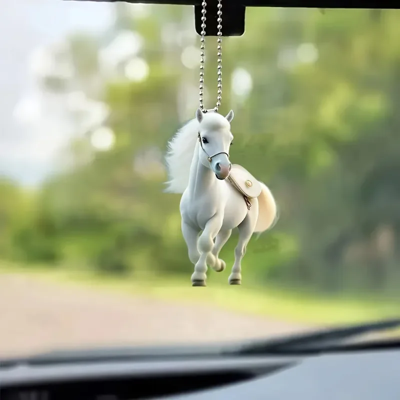Nuevo llavero acrílico de caballo blanco 2D, colgante para coche, decoración colgante, llavero para coche, mochila, accesorios de joyería de moda, regalos