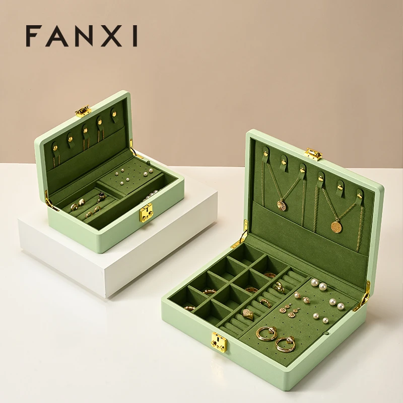 Oirlv 3 Sizes Green Jewelry Organizer Storage Ring Earring Necklace Multi-Function Jewelry Box Organizer Travel Jewelry Gift Box