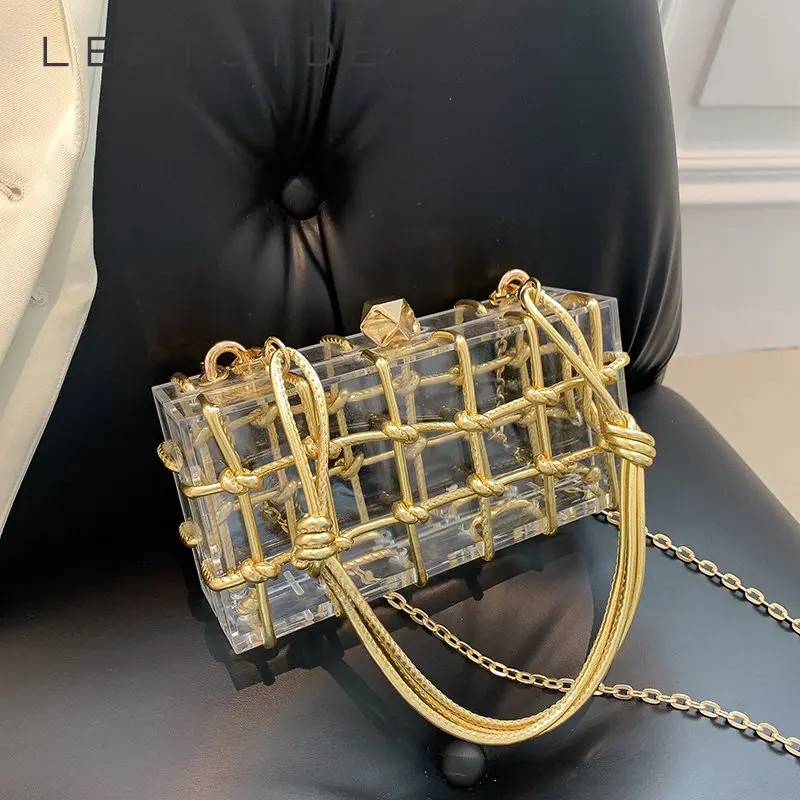 Luxury Designer Handbags 2023 Y2K Women Silver Gold Tote Bag Ladies Transparent Acrylic Box Underarm Shoulder Crosssbody Bag