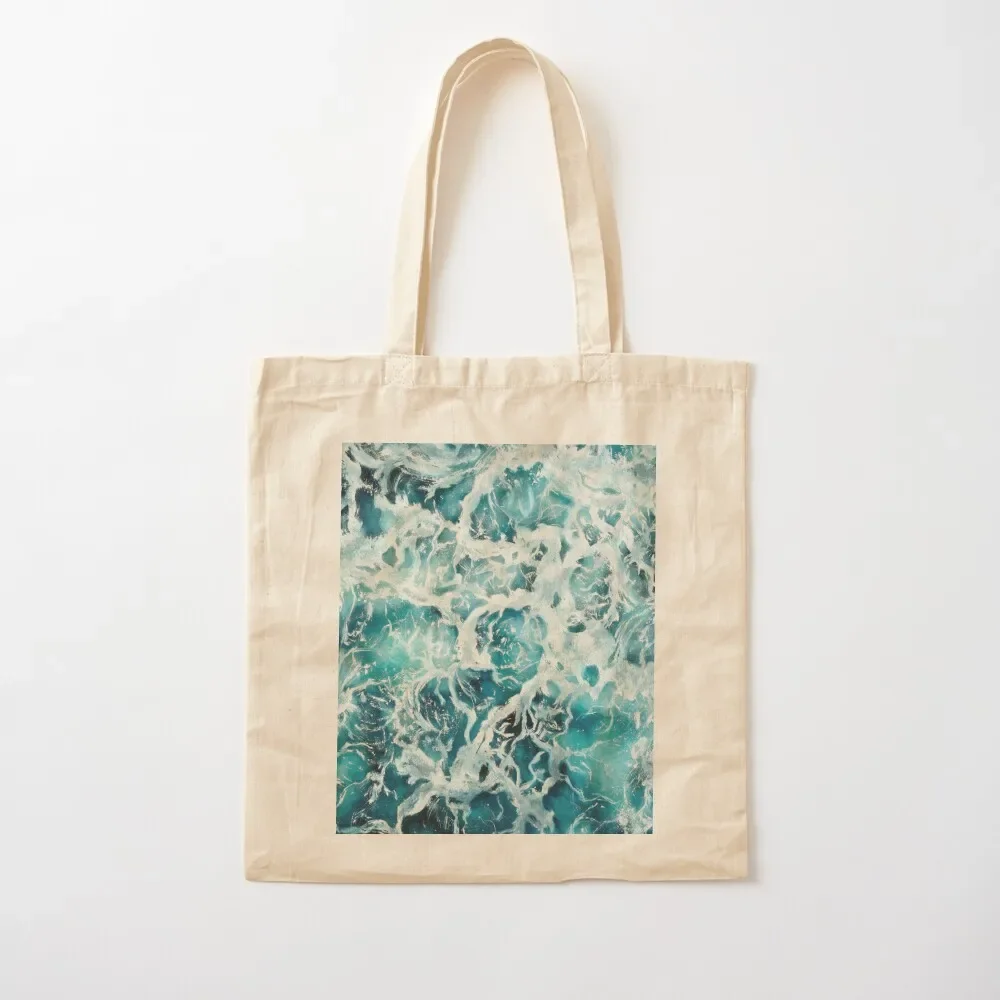 

Watercolor abstract blue sea waves foam Tote Bag foldable reusable bag canvas tote bags reusable shopping bag