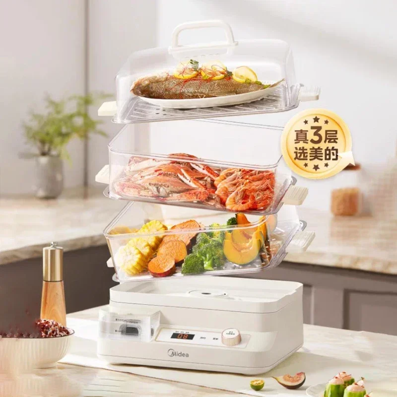 Cuiseur vapeur électrique en acier inoxydable pour la maison, cuisson à la vapeur intelligente automatique, chauffe-aliments à 3 couches, 220V, 138 cocinar