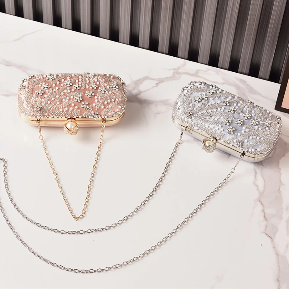 Beading Women's Bag Flower Handmade Elegant Handbag Vintage Pearl Shoulder Bag Luxury Designer Brand Clutch Purse for Weding