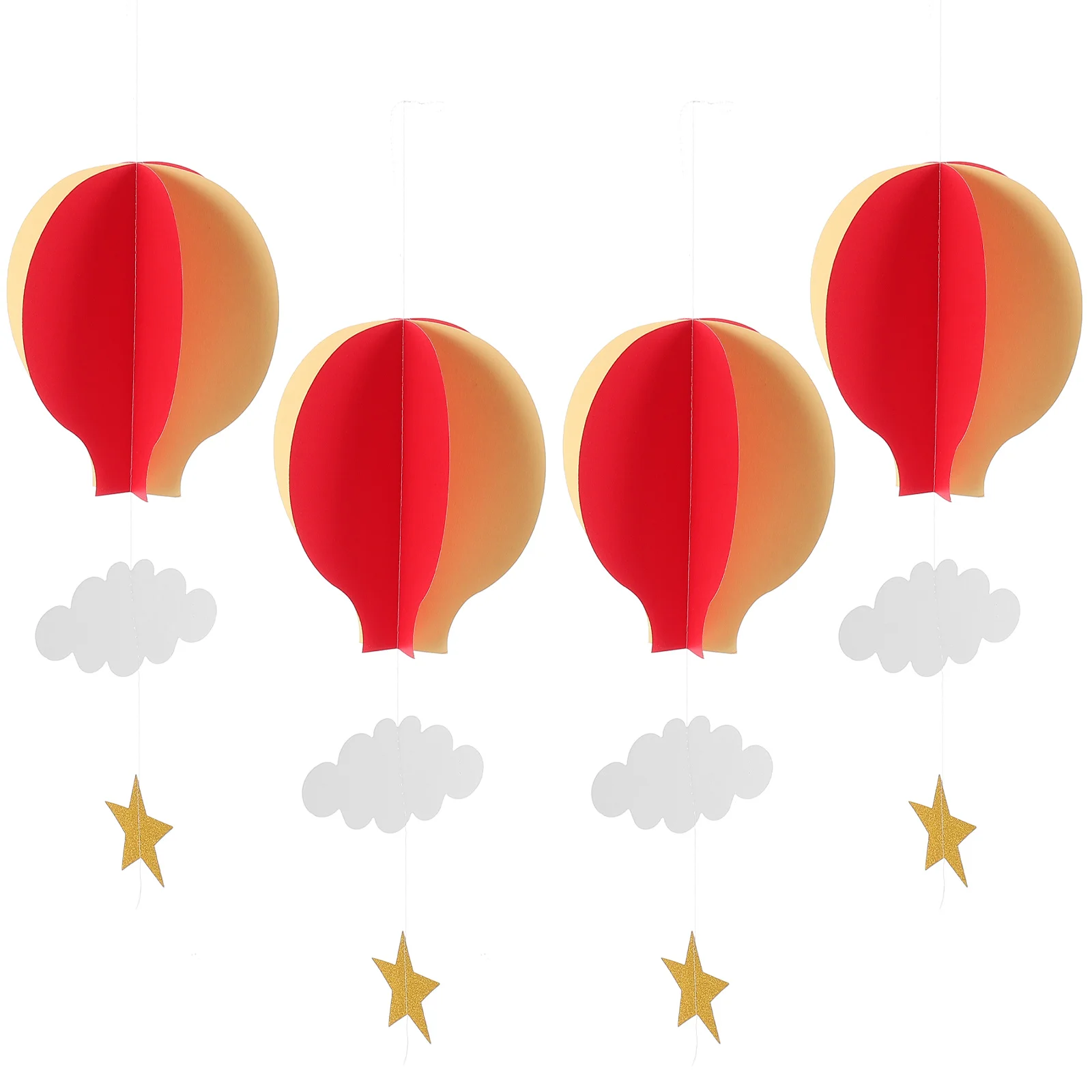

4Pcs Colorful Hot Air Balloon Paper Hanging Decorations Clouds Stars Party Hanging Ornaments Window Pendant Xmas Holiday Decor