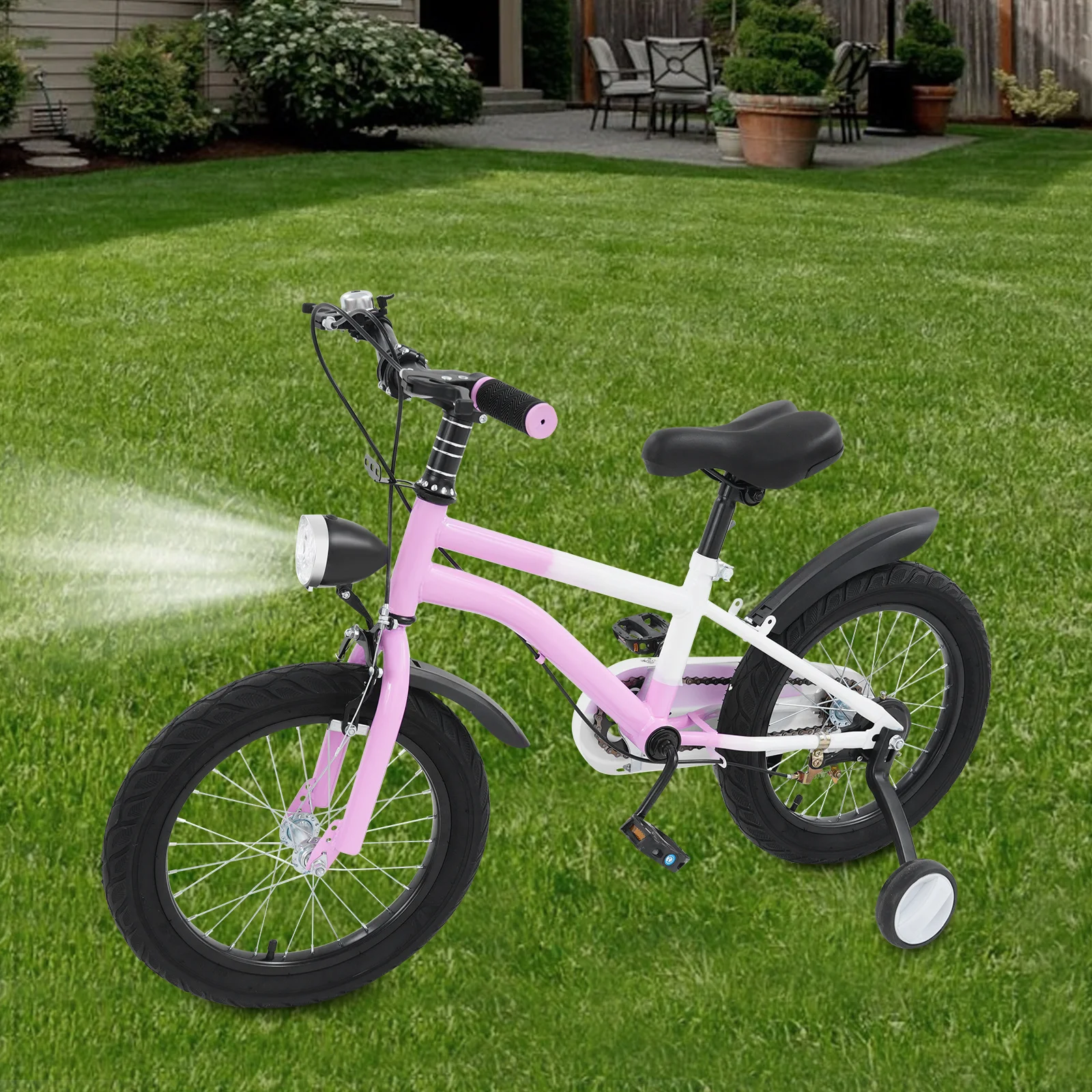 16-Zoll-Kinderfahrrad, rosa Kinderfahrrad, Mädchenfahrrad für Kinder von 5–8 Jahren mit LED-Licht, Stützrädern, 41 cm Radgröße