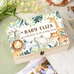 Personalized Baby Memory Box Custom Forest Animal Wooden Box Newborn Shower Gift Infant Birth Stats Present Baby Storage Box