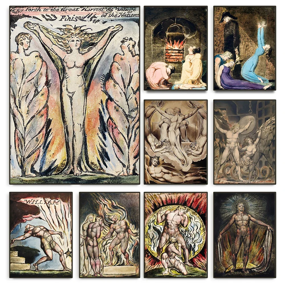 Devout Christian William Blake Jesus and Angel Classic Poster Prints Canvas Painting Wall Art Picture Living Room Home Decor