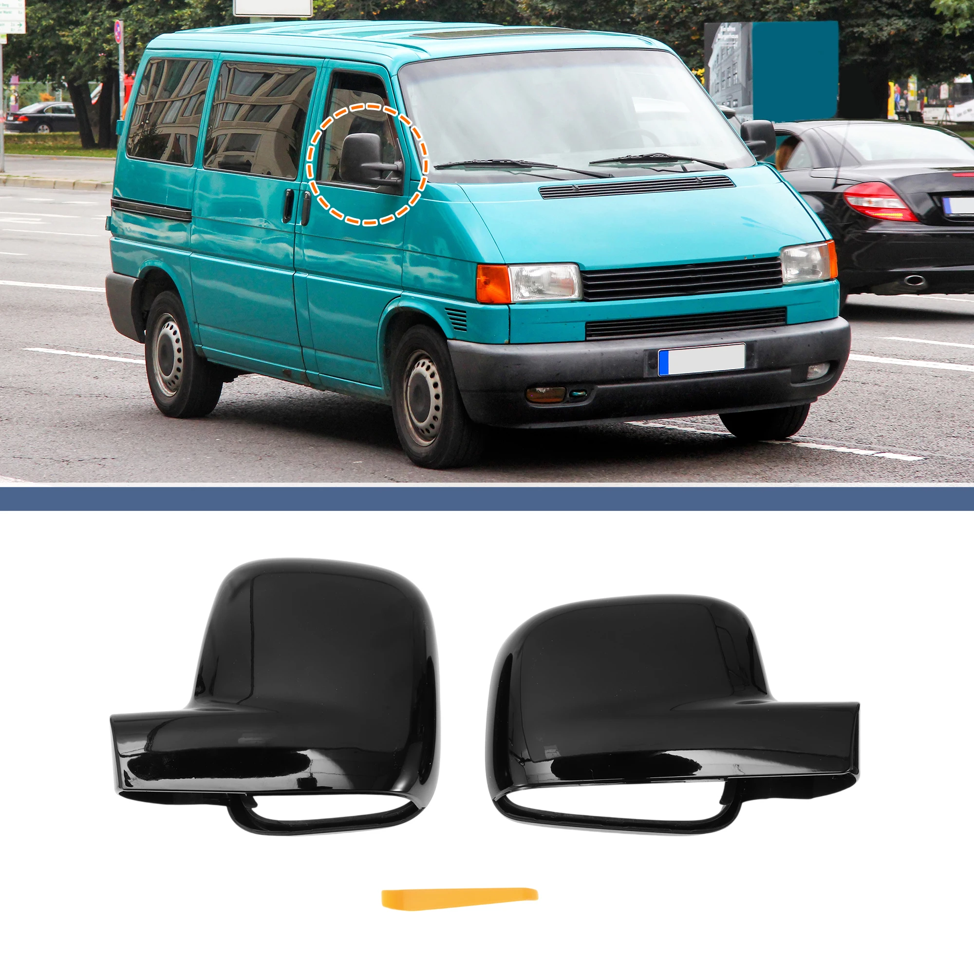 

UXCELL левая и правая крышка зеркала, сменная глянцевая черная крышка для Volkswagen Transporter