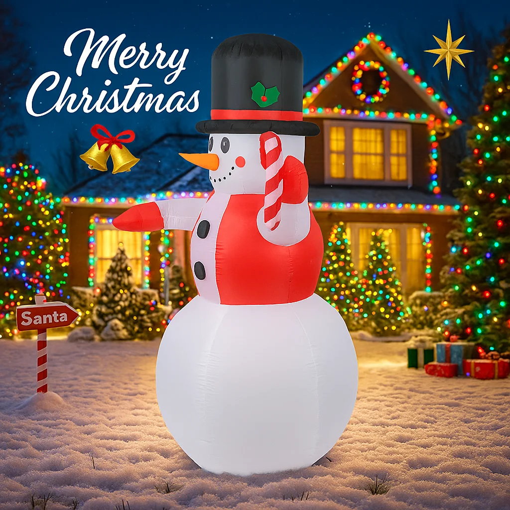 5.91FT Opblaasbare Speelgoedhoed Sneeuwpop Snoepgoed met LED Verlichte Kerstmis voor Tuin Gazon Feestdecoratie Kerst Thuis Leveringen Ornament Gift
