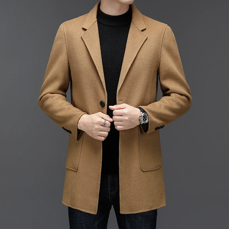 

Effortless Men Double-Faced Wool Overcoat Business Casual Notched Collar Design Cashmere Coat Topcoat Gentlemen's Essential Look