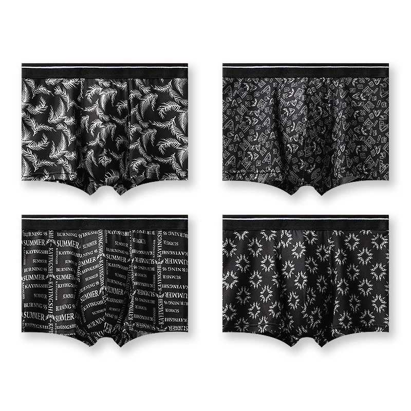 4Pcs Men\'s Underwear Fashion Sexy Men Panties Solid Boxershorts Male  Breathable Mens Milk Silk Printed Boxers